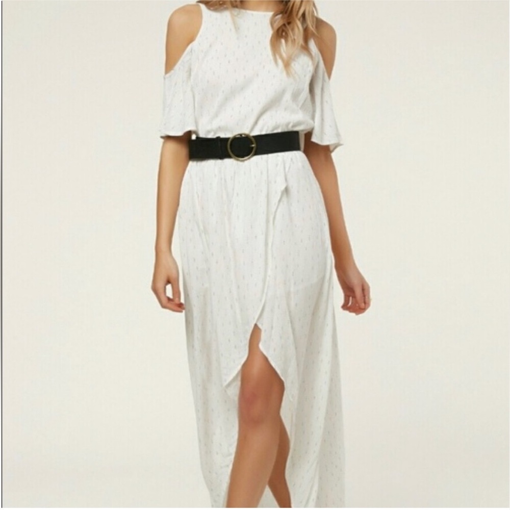 O’Neill White Cold Shoulder Midi Dress Boho Beach Wrap Hem Belted Size Small